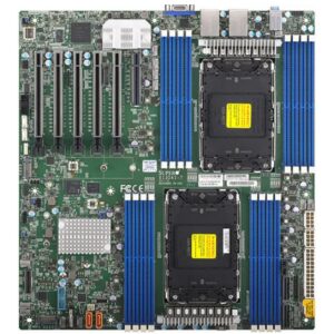 Материнская плата Supermicro X13DAI-T, E-ATX, 2xLGA4677 4th/5th Gen Xeon Scalable (до 350W, до 64 ядер), C741, 16xDDR5-5600MHz до 4Tb, 8xSATA3 (RAID 0,1,5,10), 2xSATA3 (RAID 0,1), 2xMCIO PCI-e 5.0 x8 (4xNVMe диска), 2xM.2 (PCIe 5.0 x4), 5хPCIe 5.0 x16, 1хPCIe 5.0 x8, 2x10GbE (broadcom BCM57416), ASPEED AST2600 BMC, VROC, IPMI, VGA