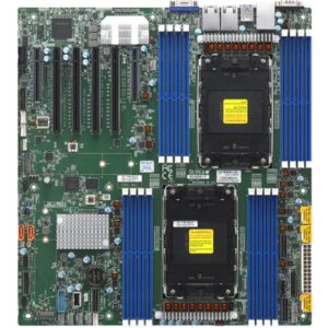 Материнская плата Supermicro X13DEI-T, E-ATX, 2xLGA4677 4th/5th Gen Xeon Scalable (до 350W, до 64 ядер), C741, 16xDDR5-5600MHz до 4Tb, 8xSATA3 (RAID 0,1,5,10), 2xSATA3 (RAID 0,1), 3xMCIO PCI-e 5.0 x8 (6xNVMe диска), 2xM.2 (PCIe 4.0 x2), 4хPCIe 5.0 x16, 2хPCIe 5.0 x8, 2x10GbE (broadcom BCM57416), ASPEED AST2600 BMC, VROC, IPMI, VGA