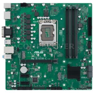 Материнская плата ASUS Pro B760M-C-CSM, mATX, LGA1700 (до 125W, B760, 4xDDR5-4400MHz/6200MHz до 128GB Unbuffered non-ECC UDIMM, 4xSATA3 (RAID 0,1,5,10), 1xPCIe 4.0 x16, 2xPCIe 3.0 x1, 2xM.2 PCIe 4.0 x4 (2280), 1x1GbE LANGuard, 1xVGA, 1xHDMI, 2xDP, (нет встроенного видео ядра)