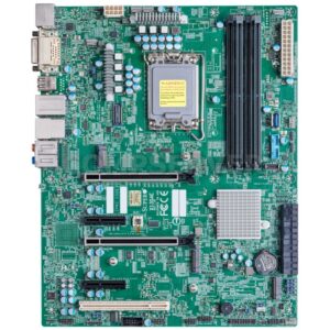 Материнская плата Supermicro X13SAE, ATX, LGA1700 (до 150W), W680, 4xDDR5-4400MHz до 192GB Unbuffered ECC/non-ECC UDIMM, 8 SATA3 (RAID 0,1,5,10), 2xPCIe 5.0 x16 (16/NA or 8/8), 2xPCIe 3.0 x4, 3xM.2 PCIe 4.0 x4 (RAID 0, 1, 5) (2280), 1x2.5GbE (intel i225LM), 1x1GbE (intel i225V), 1xDVI, 1xHDMI, 1xDP, (нет встроенного видео ядра)