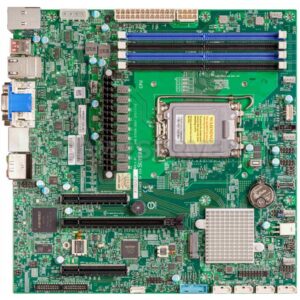 Материнская плата Supermicro X13SAZ-F, mATX, LGA1700 (до 125W), R680E, 4xDDR5-4400MHz до 128GB Unbuffered ECC/non-ECC UDIMM, 4 SATA3 (RAID 0,1,5,10), 1xOCulink, 1xPCIe 5.0 x16, 2xPCIe 4.0 x4 (in x8), 1xM.2 PCIe 4.0 x4 (2280/22110), 2x2.5GbE (intel i225LM), ASPEED AST2600 (VGA), 1xDVI, 1xHDMI, 2xDP, BMC, IPMI