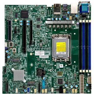 Материнская плата Supermicro X13SCH-F, microATX, LGA-1700, C266, 4xDDR5 (128Gb Мах) ECC Unbuffered DIMM, 8xSATA (RAID 0,1,5,10) SlimSAS, 1xPCIe 5.0 x16; 2xPCIe 4.0 x4 (in x8), 2xM.2 PCIe 4.0 x4 (22110), 2x1GbE intel I210, ASPEED AST2600 BMC, IPMI, 2xCOM, 1xVGA