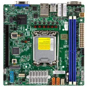 Материнская плата Supermicro X13SCL-IF, Mini-ITX, LGA-1700, C262, 2xDDR5-4800MT/s (64Gb Мах) ECC Unbuffered DIMM, 6xSATA (RAID 0,1,5,10), 1xPCIe 5.0 x16, 1xPCIe 4.0 x4 SlimSAS, 2xPCIe 4.0 x4 or 1xPCIe 4.0 x4 + 4 SATA, 1xM.2 PCIe 4.0 x4 (2280), 2x1GbE with intel I210, ASPEED AST2600 BMC, IPMI, 1xCOM, 1xVGA