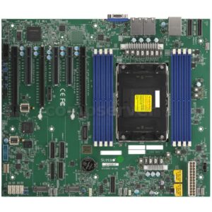 Материнская плата Supermicro X14SBI-TF, E-ATX, 1xLGA4710 Xeon Gen6 (до 350W, до 144 ядер), 8xDDR5-6400MHz до 2Tb, 8000MHz до 512Gb(8x64Gb) MRDIMM (P-core only), 4xSATA3, 2xMCIO PCI-e 5.0 x8 (4xNVMe диска), 4xMCIO PCI-e 5.0 x8 (6781P, 6761P, 6741P, 6731P, 6521P only), 2xM.2 (PCIe 5.0 x2, PCI only), 3хPCIe 5.0 x16, 3хPCIe 5.0 x8, 2x10GbE (intel X550), ASPEED AST2600 BMC, VROC, IPMI, VGA