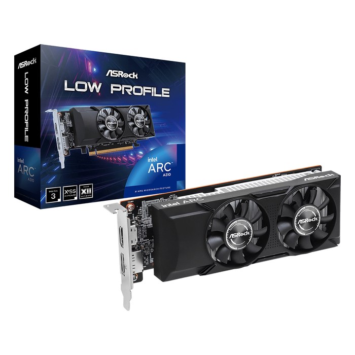 Видеокарта ASRock Intel Arc A310 Low Profile 4GB GDDR6/64-bit, PCIe 4.0 x8, 1xHDMI+1xDP, 2 слота, низкопрофильная, без доп. питания