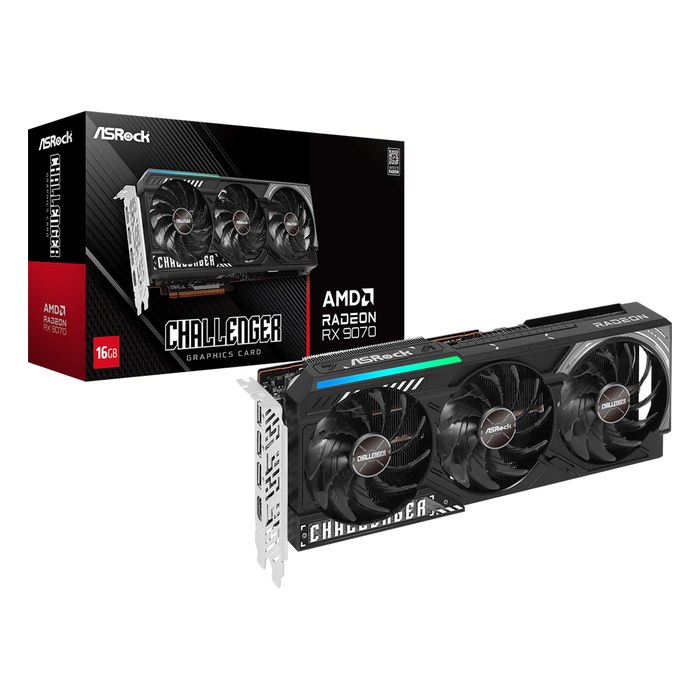 Видеокарта ASRock Radeon RX 9070 Challenger 16GB GDDR6/256-bit, PCIe 5.0, 1xHDMI+3xDP, 3 слота, 2x8-pin (RX9070 CL 16G)