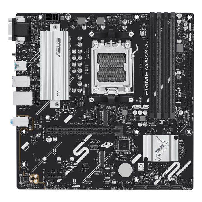 Материнская плата ASUS PRIME A620AM-A-CSM, mATX, 1xAM5, AMD A620A, 4xDDR5-7600MHz (до 256GB), 2xM.2, 4xSATA3, 1xPCIe 4.0 x16, DP/HDMI/VGA, 1x1GbE (90MB1MY0-M0EAYC)
