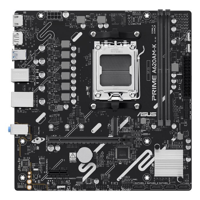 Материнская плата ASUS PRIME A620AM-K, mATX, 1xAM5, AMD A620A, 2xDDR5-7600MHz (до 128GB), 1xM.2, 4xSATA3, 1xPCIe 4.0 x16, DP/HDMI, 1x1GbE (90MB1GX0-M0EAY0)