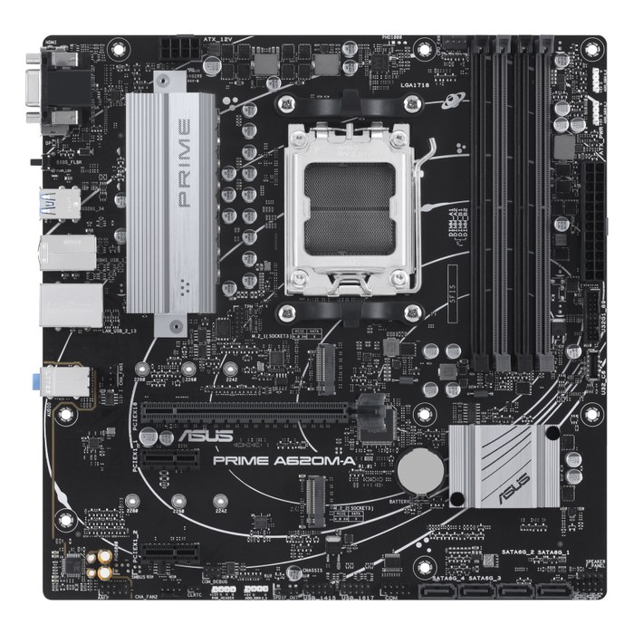 Материнская плата ASUS PRIME A620M-A-CSM, mATX, 1xAM5, AMD A620, 4xDDR5-7600MHz (до 192GB), 2xM.2, 4xSATA3, 1xPCIe 4.0 x16, DP/HDMI/VGA, 1x1GbE (90MB1F10-M0EAYC)