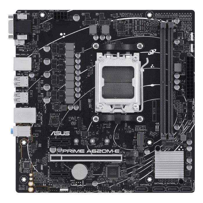 Материнская плата ASUS PRIME A620M-E-CSM, mATX, 1xAM5, AMD A620, 2xDDR5-7200MHz (до 96GB), 1xM.2, 4xSATA3, 1xPCIe 4.0 x16, DP/HDMI/VGA, 1x1GbE