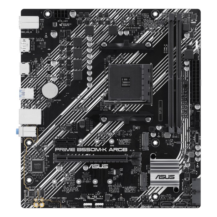 Материнская плата ASUS PRIME B550M-K ARGB, mATX, 1xAM4, AMD B550, 2xDDR4 (до 64GB), 2xM.2, 4xSATA3, 1xPCIe 4.0 x16, DP/HDMI, 1x1GbE (90MB1GC0-M0EAY0)