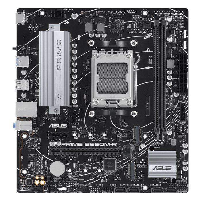 Материнская плата ASUS PRIME B650M-R, mATX, 1xAM5, AMD B650, 2xDDR5-7200MHz (до 96GB), 2xM.2, 4xSATA3, 1xPCIe 4.0 x16, HDMI, 1x2.5GbE