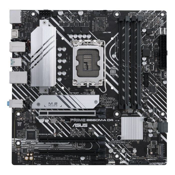 Материнская плата ASUS PRIME B660M-A D4-CSM, mATX, 1xLGA1700, Intel B660, 4xDDR4-5333MHz (до 128GB), 2xM.2, 4xSATA3, 1xPCIe 4.0 x16, DP/HDMI, 1x1GbE