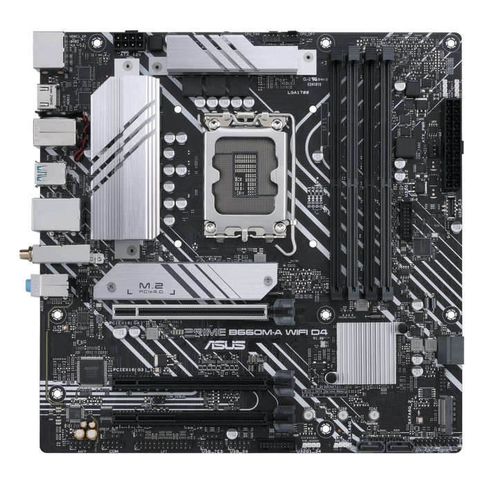 Материнская плата ASUS PRIME B660M-A WIFI D4, mATX, 1xLGA1700, Intel B660, 4xDDR4 (до 128GB), 2xM.2, 4xSATA3, 1xPCIe 4.0 x16, DP/HDMI, 1x1GbE, Wi-Fi 6 (90MB1AE0-M1EAY0)