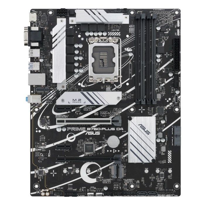 Материнская плата ASUS PRIME B760-PLUS D4, ATX, 1xLGA1700, Intel B760, 4xDDR4-5066MHz (до 128GB), 3xM.2, 4xSATA3, 1xPCIe 5.0 x16, DP/HDMI/VGA, 1x2.5GbE