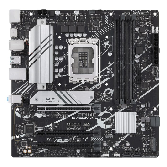 Материнская плата ASUS PRIME B760M-A D4-CSM, mATX, 1xLGA1700, Intel B760, 4xDDR4-5333MHz (до 128GB), 2xM.2, 4xSATA3, 1xPCIe 4.0 x16, HDMI/DP, 1x2.5GbE
