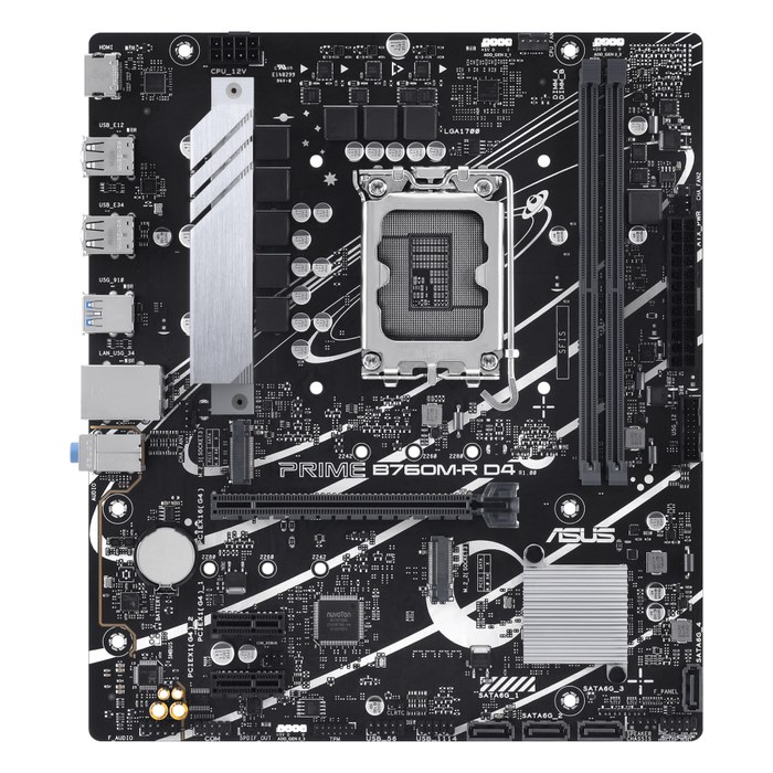 Материнская плата ASUS PRIME B760M-R D4, mATX, 1xLGA1700, Intel B760, 2xDDR4-5333MHz (до 64GB), 2xM.2, 4xSATA3, 1xPCIe 4.0 x16, HDMI, 1x2.5GbE (90MB1HA0-M0EAY0)