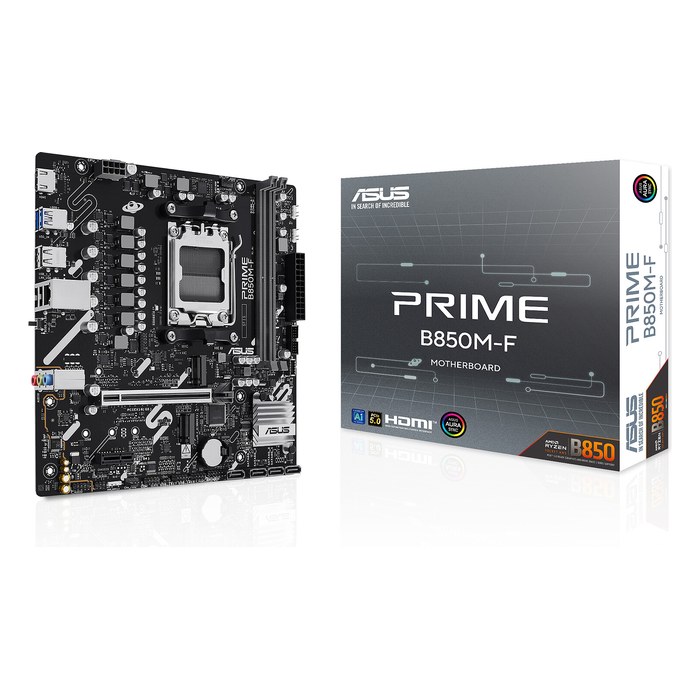 Материнская плата ASUS PRIME B850M-F, mATX, 1xAM5, AMD B850, 2xDDR5-8400MHz (до 128GB), 2xM.2, 4xSATA3, 1xPCIe 5.0 x16, HDMI, 1x1GbE