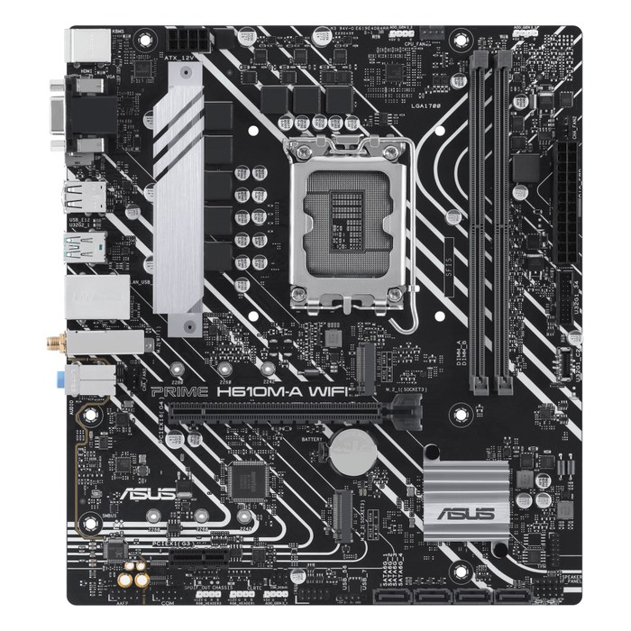 Материнская плата ASUS PRIME H610M-A WIFI, mATX, 1xLGA1700, Intel H610, 2xDDR5 (до 96GB), 2xM.2, 4xSATA3, 1xPCIe 4.0 x16, DP/VGA/HDMI, 1x1GbE, Wi-Fi 5 (90MB1G00-M0EAY0)