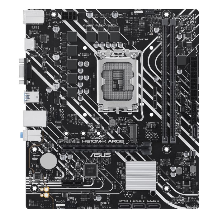 Материнская плата ASUS PRIME H610M-K ARGB, mATX, 1xLGA1700, Intel H610, 2xDDR5 (до 96GB), 1xM.2, 4xSATA3, 1xPCIe 4.0 x16, HDMI/VGA, 1x1GbE (90MB1G90-M0EAY0)