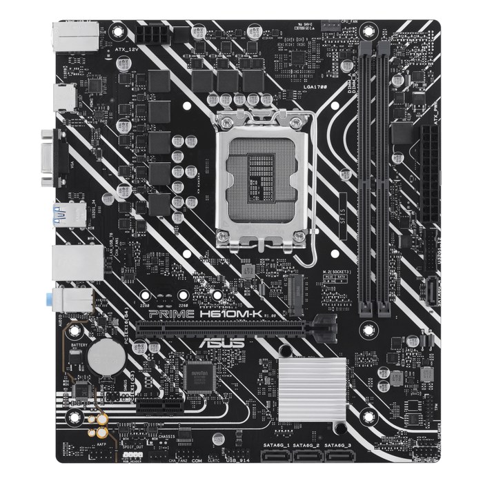 Материнская плата ASUS PRIME H610M-K, mATX, 1xLGA1700, Intel H610, 2xDDR5-5600MHz (до 96GB), 1xM.2, 4xSATA3, 1xPCIe 4.0 x16, HDMI/VGA, 1x1GbE