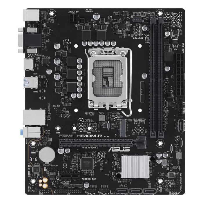 Материнская плата ASUS PRIME H610M-R, mATX, 1xLGA1700, Intel H610, 2xDDR5-5600MHz (до 96GB), 1xM.2, 4xSATA3, 1xPCIe 4.0 x16, DP/VGA/HDMI, 1x1GbE