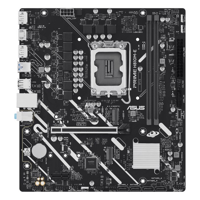 Материнская плата ASUS PRIME H810M-E-CSM, mATX, 1xLGA1851, Intel H810, 2xDDR5-7200MHz (до 128GB), 2xM.2, 4xSATA3, 1xPCIe 4.0 x16, DP/HDMI, 1x1GbE