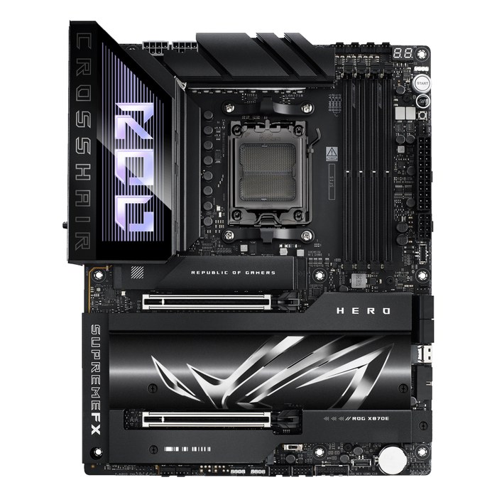 Материнская плата ASUS ROG CROSSHAIR X870E HERO, ATX, 1xAM5, AMD X870E, 4xDDR5-8600MHz (до 256GB), 5xM.2, 4xSATA3, 2xPCIe 5.0 x16, HDMI/DP, 1x5GbE+1x2.5GbE, Wi-Fi 7 (90MB1IE0-M0EAY0)