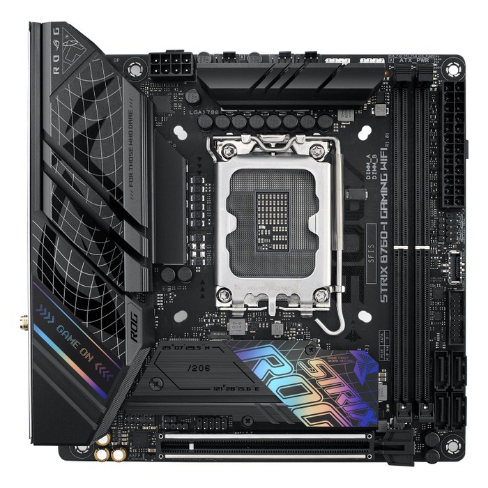Материнская плата ASUS ROG STRIX B760-I GAMING WIFI, Mini-ITX, 1xLGA1700, Intel B760, 2xDDR5-7600MHz (до 96GB), 2xM.2, 4xSATA3, 1xPCIe 5.0 x16, HDMI/DP, 1x2.5GbE, Wi-Fi 6E