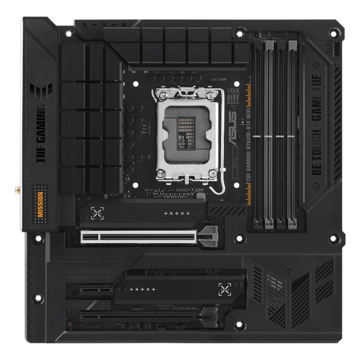 Материнская плата ASUS TUF GAMING B760M-BTF WIFI, mATX, 1xLGA1700, Intel B760, 4xDDR5-7200MHz (до 192GB), 3xM.2, 4xSATA3, 1xPCIe 5.0 x16, DP/HDMI, 1x2.5GbE, Wi-Fi 6 (90MB1G50-M0EAY0)