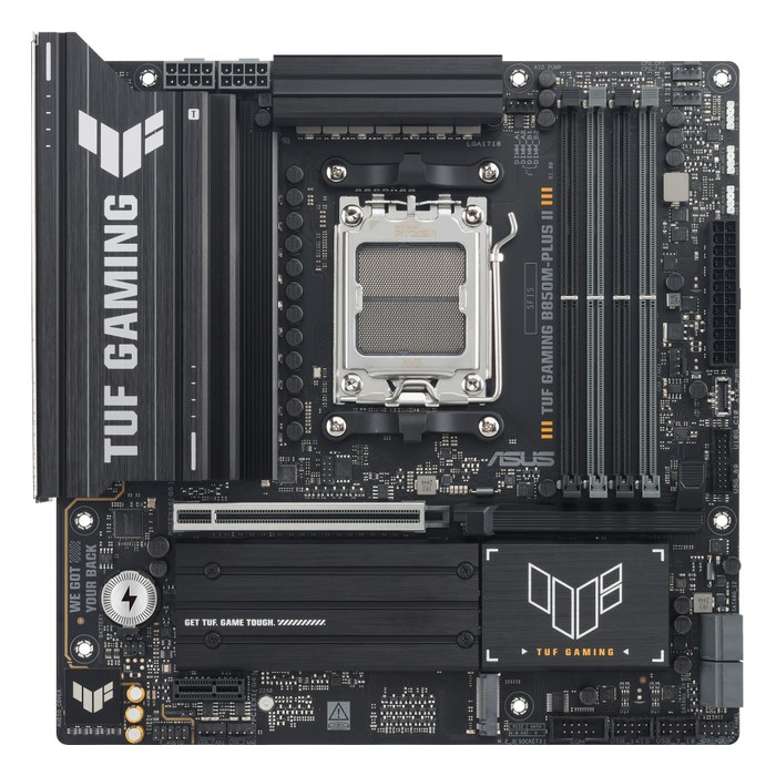 Материнская плата ASUS TUF GAMING B850M-PLUS II, mATX, 1xAM5, AMD B850, 4xDDR5 (до 256GB), 3xM.2, 4xSATA3, 1xPCIe 5.0 x16, DP/HDMI, 1x2.5GbE (90MB1MT0-M0EAY0)