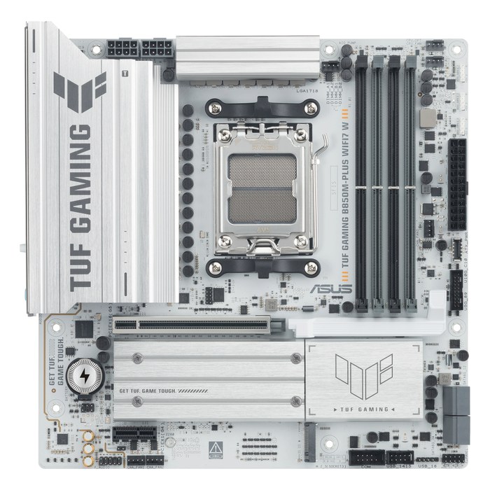 Материнская плата ASUS TUF GAMING B850M-PLUS WIFI7 W, mATX, 1xAM5, AMD B850, 4xDDR5 (до 256GB), 3xM.2, 4xSATA3, 1xPCIe 5.0 x16, DP/HDMI, 1x2.5GbE, Wi-Fi 7 (90MB1MD0-M0EAY0)