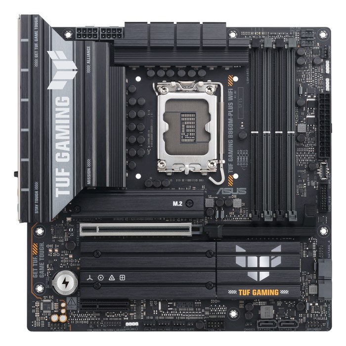Материнская плата ASUS TUF GAMING B860M-PLUS WIFI, mATX, 1xLGA1851, Intel B860, 4xDDR5 (до 256GB), 3xM.2, 4xSATA3, 1xPCIe 5.0 x16, DP/HDMI, 1x2.5GbE, Wi-Fi 7