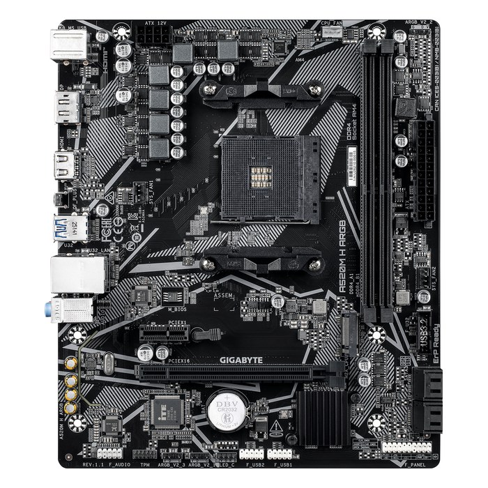 Материнская плата Gigabyte A520M H ARGB (rev. 1.1), mATX, 1xAM4, AMD A520, 2xDDR4 (до 64GB), 1xM.2, 4xSATA3, 1xPCIe 3.0 x16, HDMI/DP, 1x1GbE
