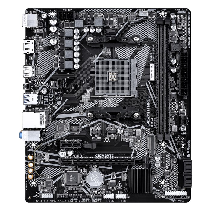 Материнская плата Gigabyte B450M H ARGB, mATX, 1xAM4, AMD B450, 2xDDR4 (до 64GB), 1xM.2, 4xSATA3, 1xPCIe 3.0 x16, HDMI/DP, 1x1GbE