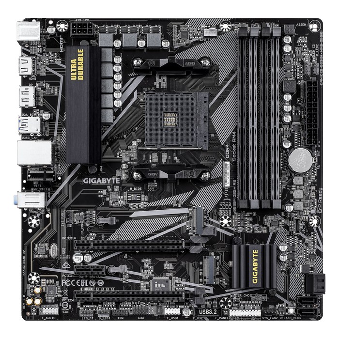 Материнская плата Gigabyte B550M DS3H R2 (rev. 1.0), mATX, 1xAM4, AMD B550, 4xDDR4-4733MHz (до 128GB), 2xM.2, 4xSATA3, 1xPCIe 4.0 x16, HDMI/DP, 1x1GbE