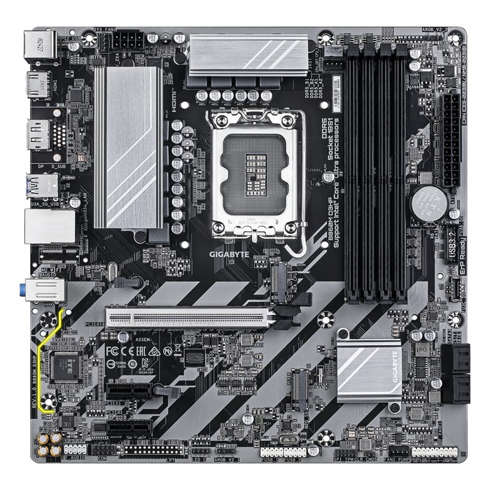 Материнская плата Gigabyte B860M D3HP (rev. 1.0), mATX, 1xLGA1851, Intel B860, 4xDDR5-9066MHz (до 256GB), 2xM.2, 4xSATA3, 1xPCIe 5.0 x16, HDMI/DP, 1x1GbE