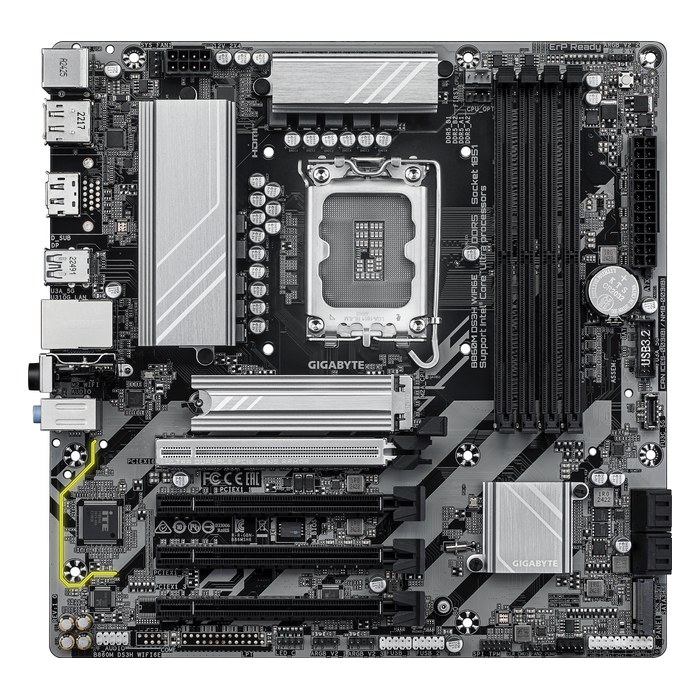 Материнская плата Gigabyte B860M DS3H WIFI6E (rev. 1.x), mATX, 1xLGA1851, Intel B860, 4xDDR5-9066MHz (до 256GB), 2xM.2, 4xSATA3, 1xPCIe 5.0 x16, HDMI/DP, 1x2.5GbE, Wi-Fi 6E