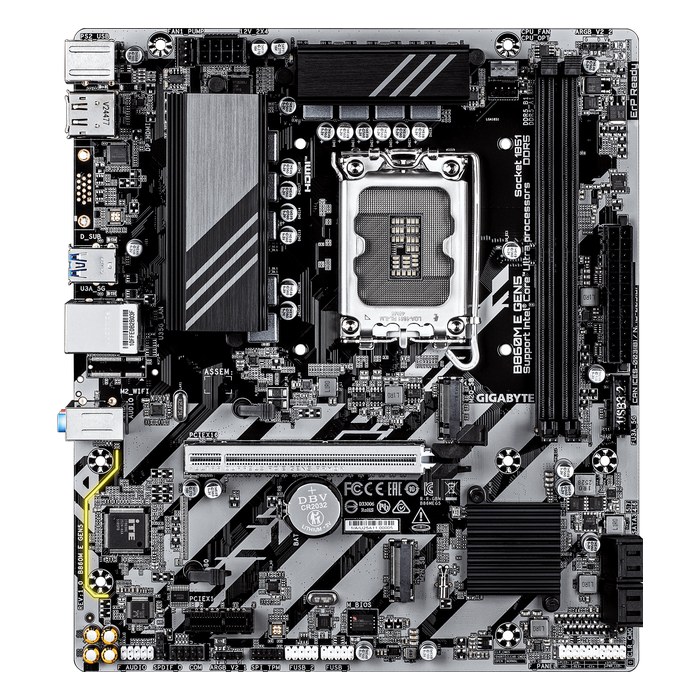 Материнская плата Gigabyte B860M E GEN5, mATX, 1xLGA1851, Intel B860, 2xDDR5-8800MHz (до 128GB), 2xM.2, 4xSATA3, 1xPCIe 5.0 x16, HDMI/DP, 1x1GbE