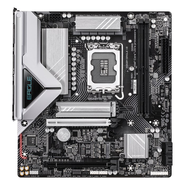 Материнская плата Gigabyte B860M EAGLE V2, mATX, 1xLGA1851, Intel B860, 2xDDR5-9066MHz (до 128GB), 2xM.2, 4xSATA3, 1xPCIe 5.0 x16, HDMI/DP, 1x2.5GbE