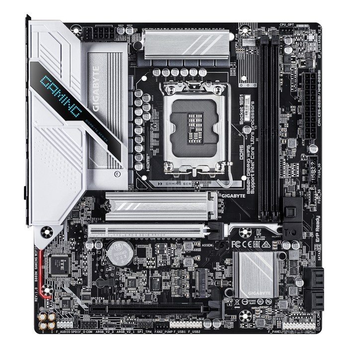 Материнская плата Gigabyte B860M GAMING WIFI6, mATX, 1xLGA1851, Intel B860, 2xDDR5-9066MHz (до 128GB), 2xM.2, 4xSATA3, 1xPCIe 5.0 x16, HDMI/DP, 1x2.5GbE, Wi-Fi 6