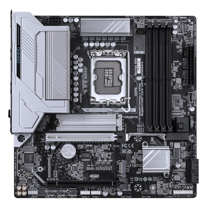 Материнская плата Gigabyte B860M GAMING X WIFI6E (rev. 1.x), mATX, 1xLGA1851, Intel B860, 4xDDR5-9200MHz (до 256GB), 2xM.2, 4xSATA3, 1xPCIe 5.0 x16, HDMI/DP, 1x2.5GbE, Wi-Fi 6E