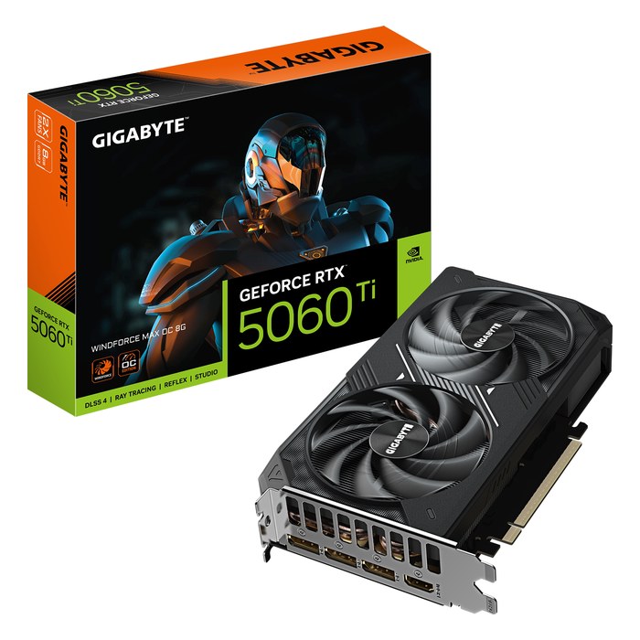 Видеокарта Gigabyte GeForce RTX 5060 Ti WINDFORCE MAX OC 8GB GDDR7/128-bit, PCIe 5.0, 1xHDMI+3xDP, 2 слота, 1x8-pin (GV-N506TWF2MAX OC-8GD)