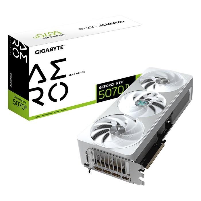 Видеокарта Gigabyte GeForce RTX 5070 Ti AERO OC 16GB GDDR7/256-bit, PCIe 5.0, 1xHDMI+3xDP, 3,5 слота, 1x16-pin (GV-N507TAERO OC-16GD)