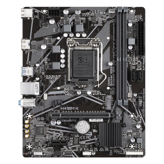 Материнская плата Gigabyte H410M K (rev. 2.0), mATX, 1xLGA1200, Intel H410, 2xDDR4-2933MHz (до 64GB), 1xM.2, 2xSATA3, 1xPCIe 3.0 x16, HDMI, 1x1GbE