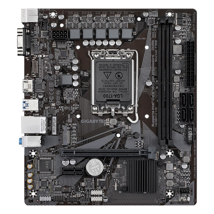 Материнская плата Gigabyte H610M H V2 (rev. 1.0), mATX, 1xLGA1700, Intel H610, 2xDDR5-5600MHz (до 128GB), 1xM.2, 4xSATA3, 1xPCIe 4.0 x16, HDMI/VGA, 1x1GbE