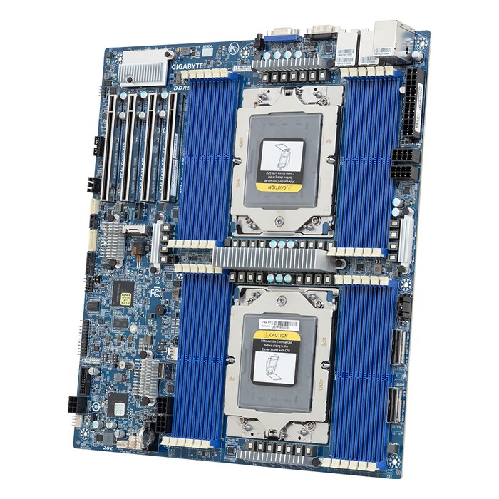 Материнская плата Gigabyte MZ73-LM0 (rev. 3.x), E-ATX, 2xSP5, 24xDDR5-6400MHz, 1xM.2, 20xSATA3, 4xPCIe 5.0 x16, VGA, 2x10GbE+1x1GbE, IPMI