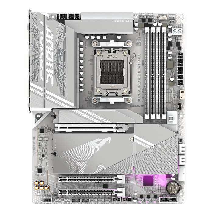 Материнская плата Gigabyte X870 AORUS ELITE WIFI7 ICE, ATX, 1xAM5, AMD X870, 4xDDR5 (до 256GB), 4xM.2, 4xSATA3, 1xPCIe 5.0 x16, HDMI, 1x2.5GbE, Wi-Fi 7