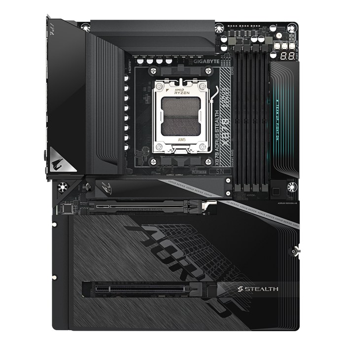 Материнская плата Gigabyte X870 AORUS STEALTH, ATX, 1xAM5, AMD X870, 4xDDR5 (до 256GB), 4xM.2, 2xSATA3, 1xPCIe 5.0 x16, HDMI, 1x5GbE, Wi-Fi 7