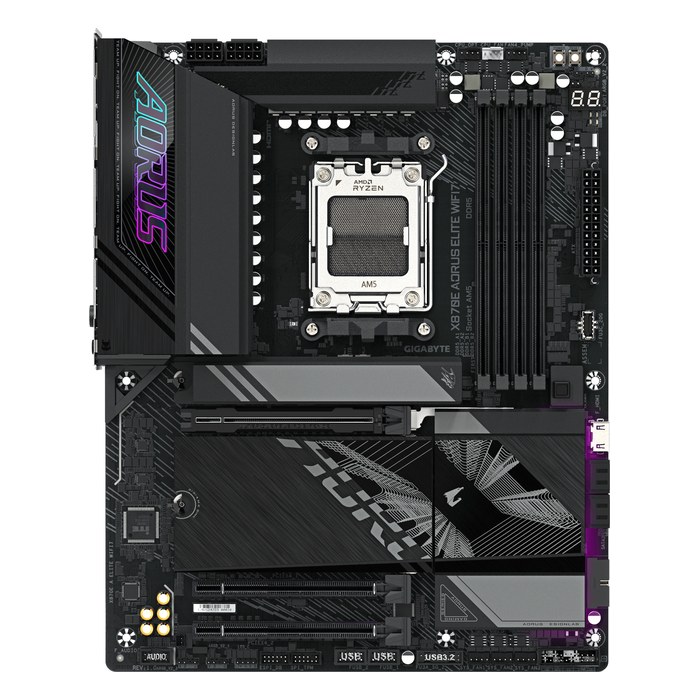Материнская плата Gigabyte X870E AORUS ELITE WIFI7, ATX, 1xAM5, AMD X870E, 4xDDR5-8200MHz (до 256GB), 4xM.2, 4xSATA3, 1xPCIe 5.0 x16, HDMI, 1x2.5GbE, Wi-Fi 7